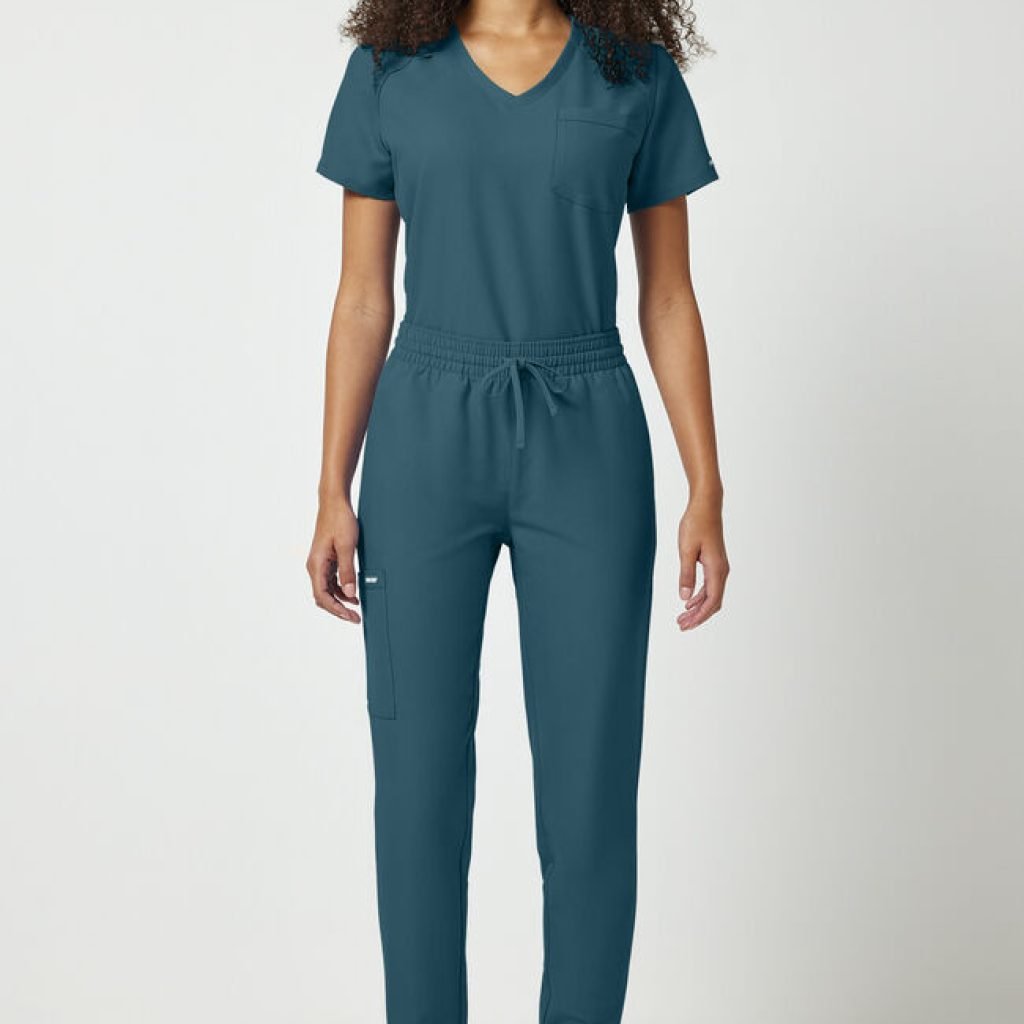 Pantalón deportivo de punto de tiro medio con 5 bolsillos para mujer.