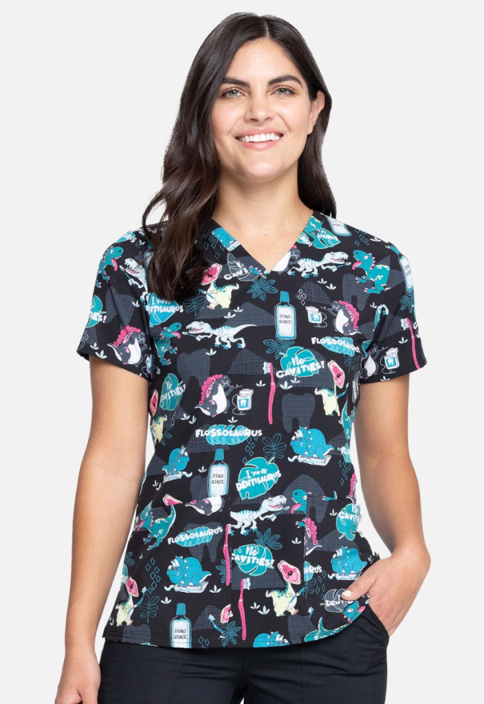 Estampado dama entallado dinosaurio dental.